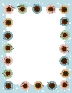 Tea and coffee cups postcard template in pastel colors. Morning cafe or resta Stock Illustration