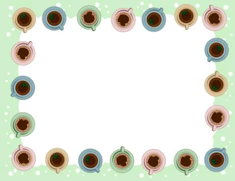 Tea and coffee cups postcard template in pastel colors. Morning cafe or resta Stock Illustration