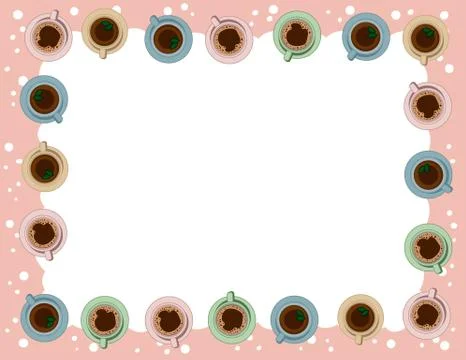 Tea and coffee cups postcard template in pastel colors. Morning cafe or resta Stock Illustration