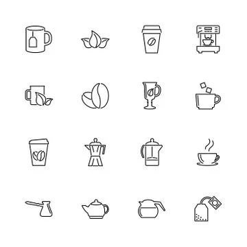 Tea and Coffee - Flat Vector Icons Stock Illustration