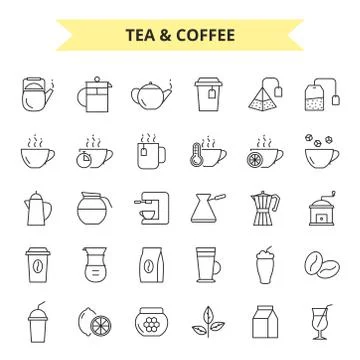 Tea and coffee outline vector set Stock Illustration