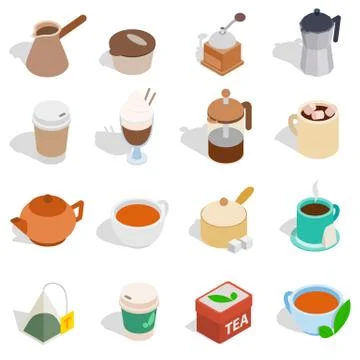 Tea and coffee set, isometric 3d style Stock Illustration