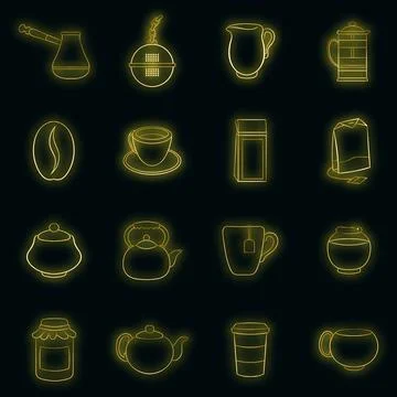 Tea and coffee set vector neon Illustrazione stock