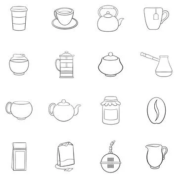 Tea and coffee set vector outline Stock Illustration