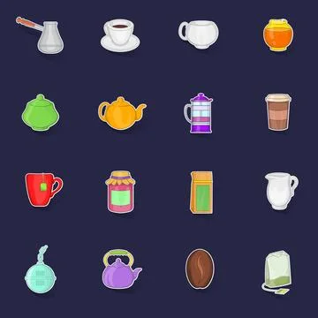 Tea and coffee set vector sticker Stockillustratie