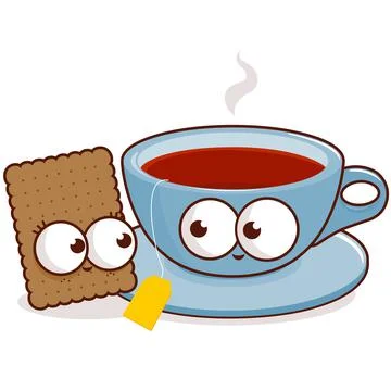 Tea and cookie characters. Vector illustration Stock Illustration