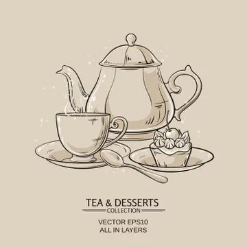 Tea and dessert Stock Illustration