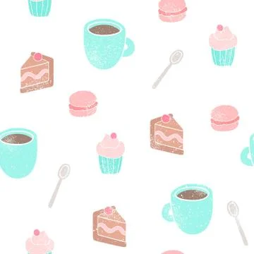 Tea and desserts background. Stock Illustration