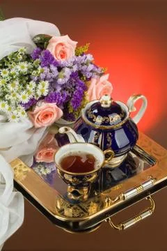 Tea And Flowers Stock Photos