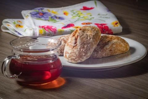 Tea and gingerbread on the table 写真素材
