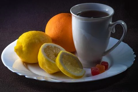 Tea and lemons on the table 写真素材
