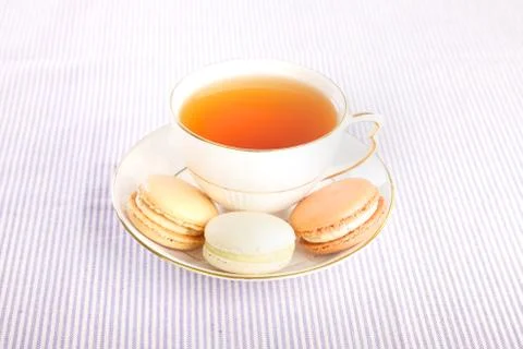 Tea and macaroons 스톡 사진