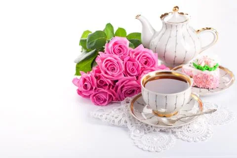 ?up of tea and roses Stock Photos