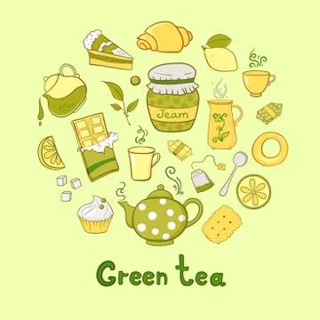Tea and sweets icons set Stock Illustration