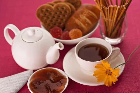 Tea and sweets on the table. 写真素材