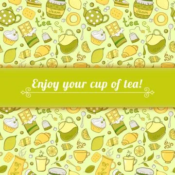 Tea and sweets vector background Stock Illustration