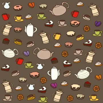 Tea and sweets. Vector seamless pattern Stock Illustration
