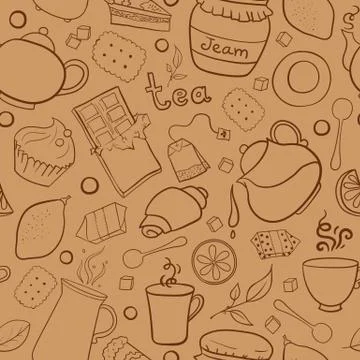 Tea and sweets vector seamless pattern Stock Illustration