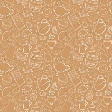 Tea and sweets vector seamless pattern Stock Illustration