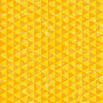 Tea and sweets vector seamless pattern on geometric background Stock Illustration