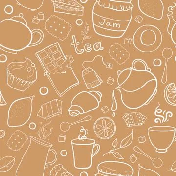 Tea and sweets vector seamless pattern Stock Illustration