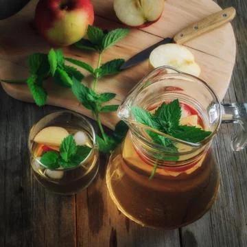 Tea with apples and mint Stock Photos