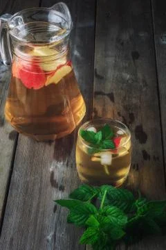 Tea with apples and mint Stock Photos