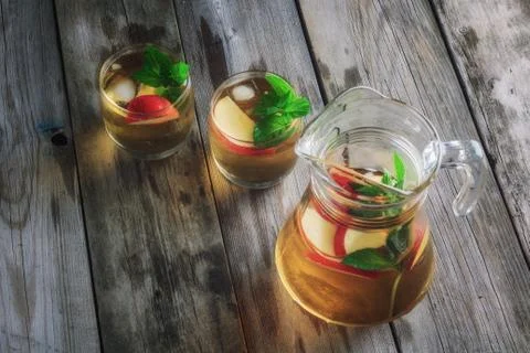 Tea with apples and mint Stock Photos