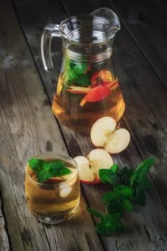 Tea with apples and mint Stock Photos