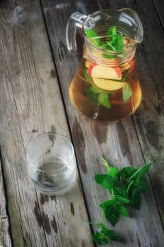 Tea with apples and mint Stock Photos