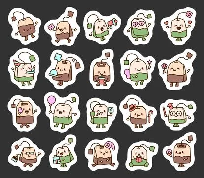 Tea bag character set Illustrazione stock