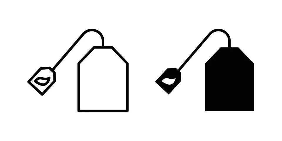 Tea bag icon silhouette vector set. thin line pack Stock Illustration