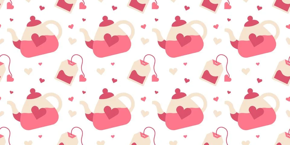 Tea bag pattern, Teapot with Hearts. Wrapping paper for hot drink or serving Stock-Illustration