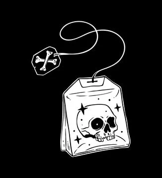 Tea bag with skull and crossbones tag  Gothic illustration Stock Illustration