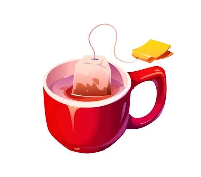 Tea bag is steeping in a mug filled with hot water 스톡 일러스트