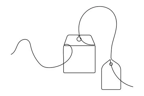 Tea bag tags continuous line drawing isolated on white background Stock Illustration
