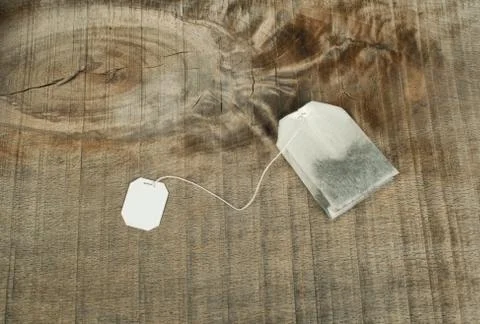 Tea bag with white label Stock Photos