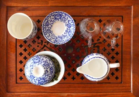 Tea bamboo table layout. Stock Photos