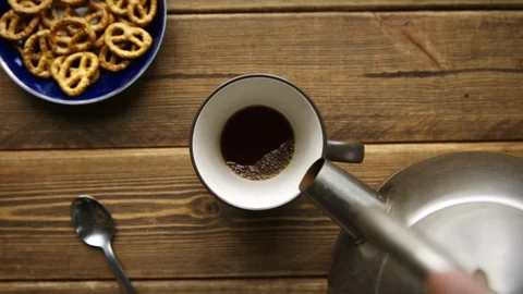 Tea being poured into cup from kettle Stock Footage 106145673