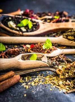 Tea on black table Stock Photos