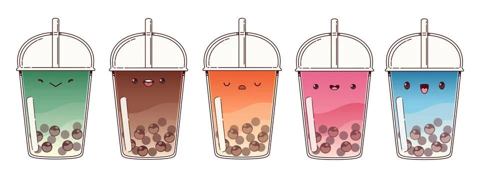 Tea boba drink with bubble vector. Cute juice icon Illustrazione stock