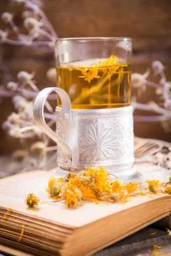 Tea on book Stock Photos