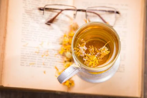 Tea on book Stock Photos