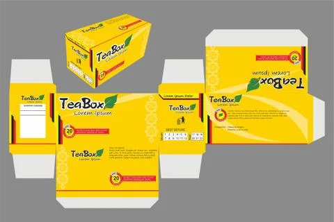 Tea Box Design and Die Cut Stock Illustration