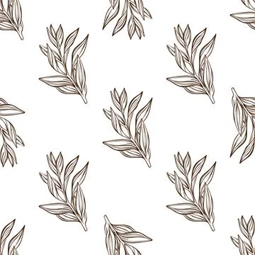 TEA BRANCH Hand Drawn Vector Seamless Pattern Vintage Style Stock Illustration