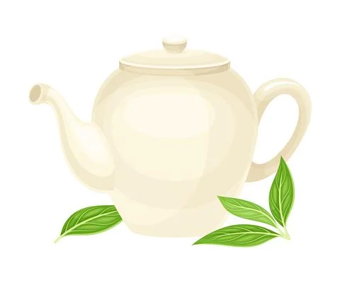 Tea Brewing in Ceramic Teapot or Kettle with Spout as Hot Aromatic Beverage Stock Illustration
