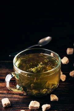 Tea with brown tea sugar Stock Photos