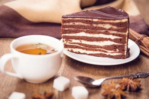 Tea with cake Stock Photos