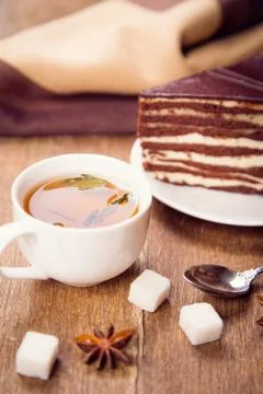 Tea with cake Stock Photos