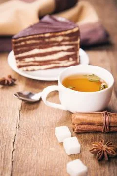 Tea with cake Stock Photos
